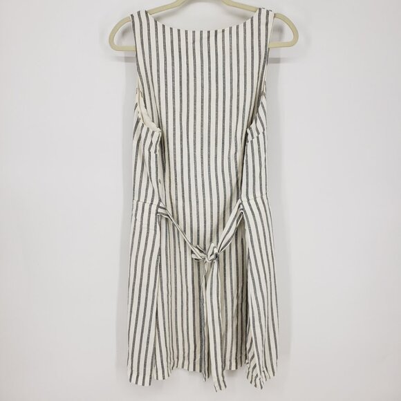 a new day Striped Button Front Sun Dress XL Linen Blend Mini Cream Black - Picture 2 of 11